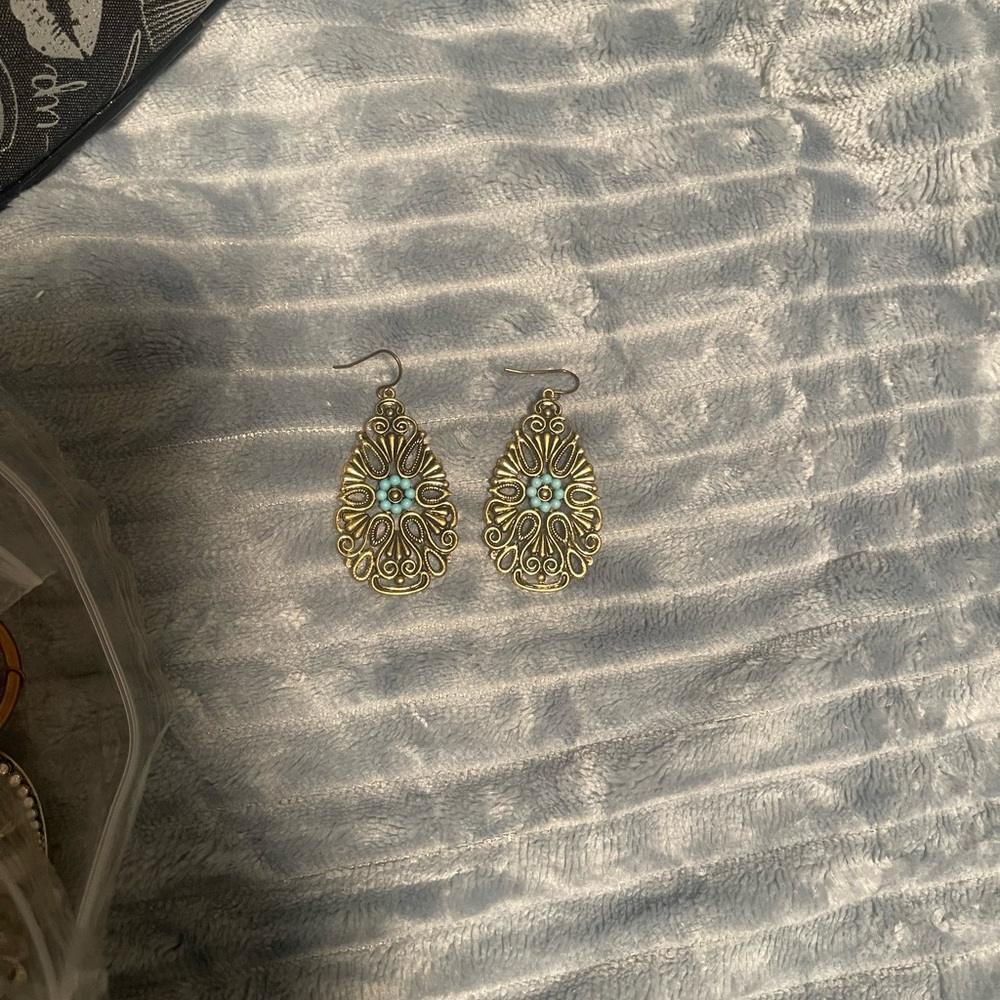 Bohemian Teardrop Earrings with Turquoise Accents